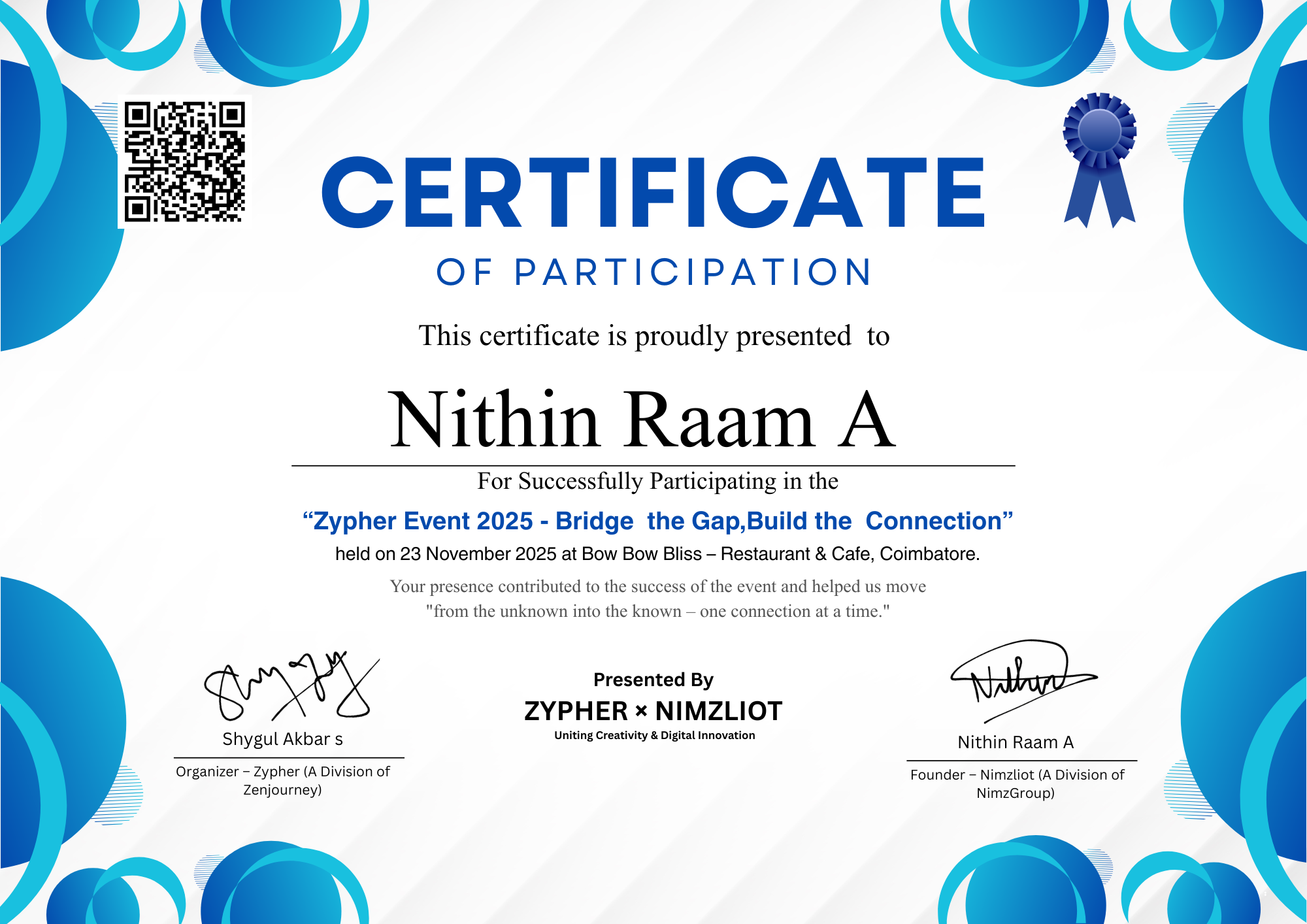 Participation certificate design